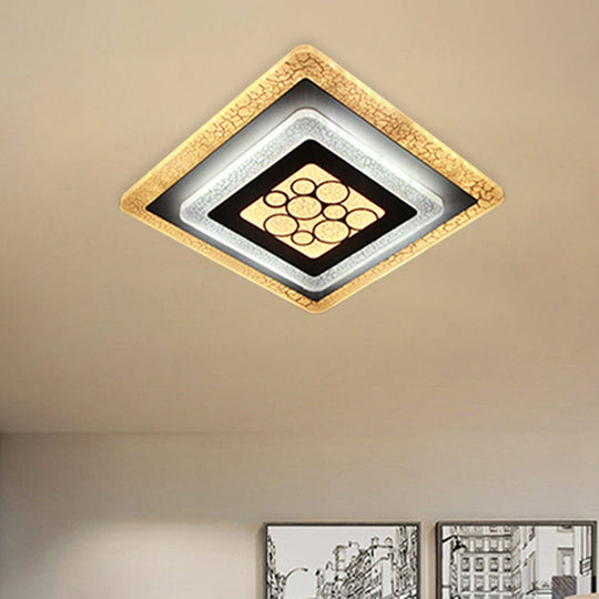 Modern Led White - Black Rhombus Flushmount Light With Crackle Design - Acrylic Ceiling Flush