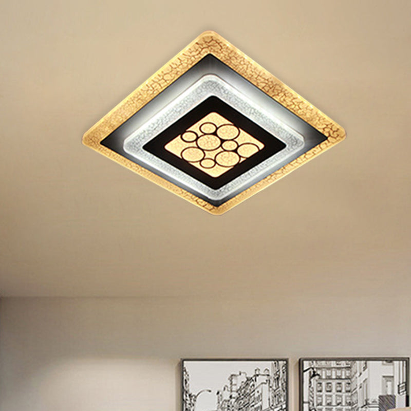 Modern Led White-Black Rhombus Flushmount Light With Crackle Design - Acrylic Ceiling Flush