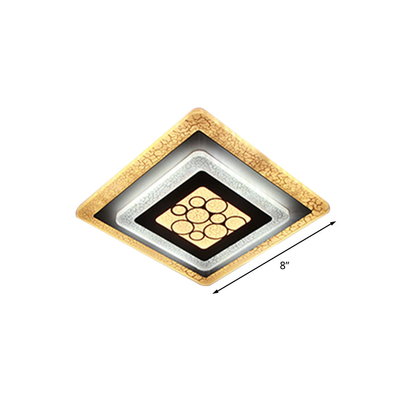 Modern Led White - Black Rhombus Flushmount Light With Crackle Design - Acrylic Ceiling Flush