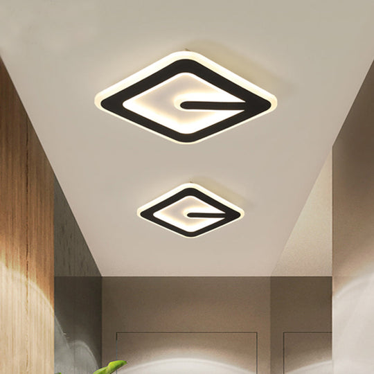 Minimalist Led Black Flush Ceiling Light With Acrylic Rhombus Design – Perfect For Corridor