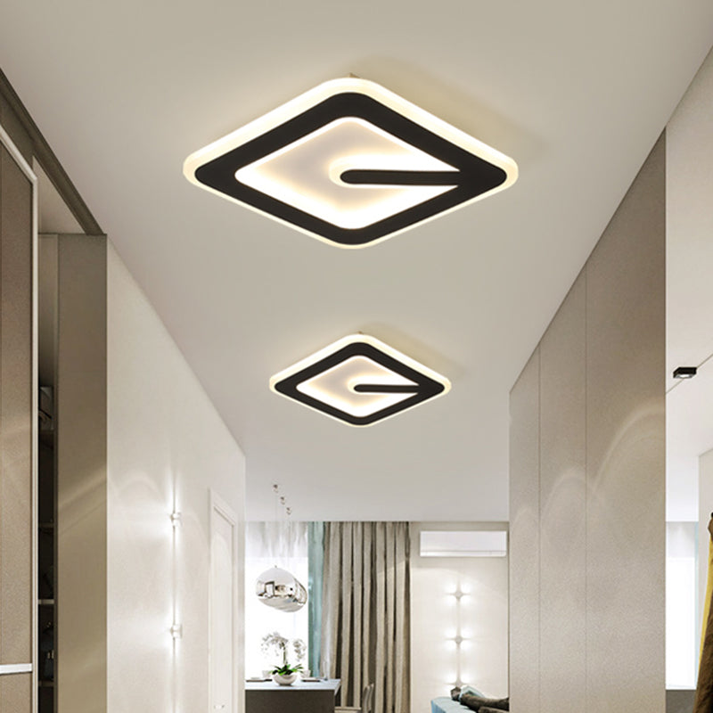 Minimalist Led Black Flush Ceiling Light With Acrylic Rhombus Design Perfect For Corridor Lighting