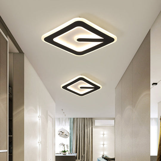 Minimalist Led Black Flush Ceiling Light With Acrylic Rhombus Design Perfect For Corridor Lighting