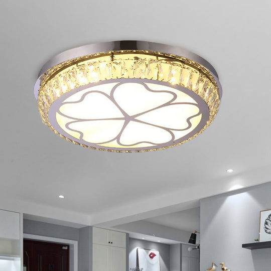Contemporary Hotel Led Flush Light With Crystal Encrusted Petal Pattern In Chrome / C