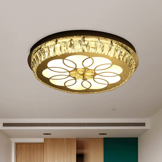 Contemporary Hotel Led Flush Light With Crystal Encrusted Petal Pattern In Chrome / A