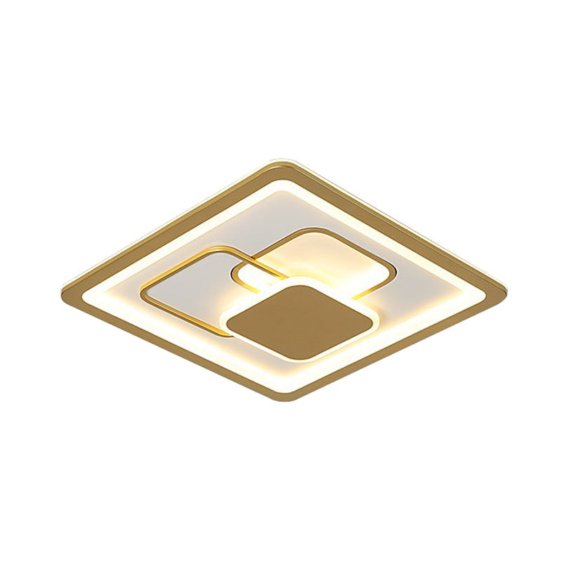 Modern 16’/19.5’ Gold Led Flush Mount Fixture With Warm/White Acrylic Light