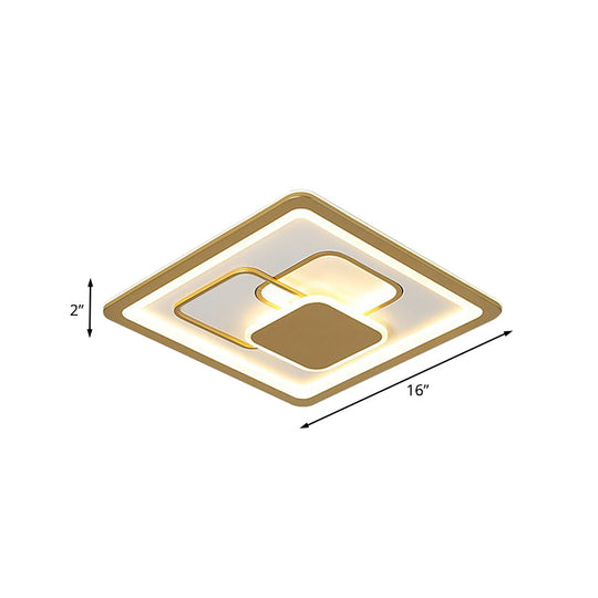 Modern 16/19.5 Gold Led Flush Mount Fixture With Warm/White Acrylic Light