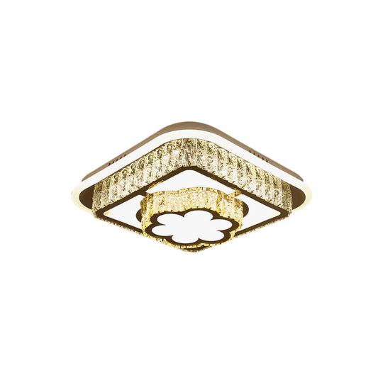 Crystal - Encrusted Led Flushmount Ceiling Light For Bedroom - Modernist White Square And