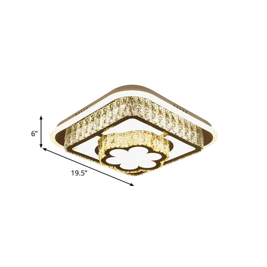 Crystal-Encrusted Led Flushmount Ceiling Light For Bedroom - Modernist White Square And