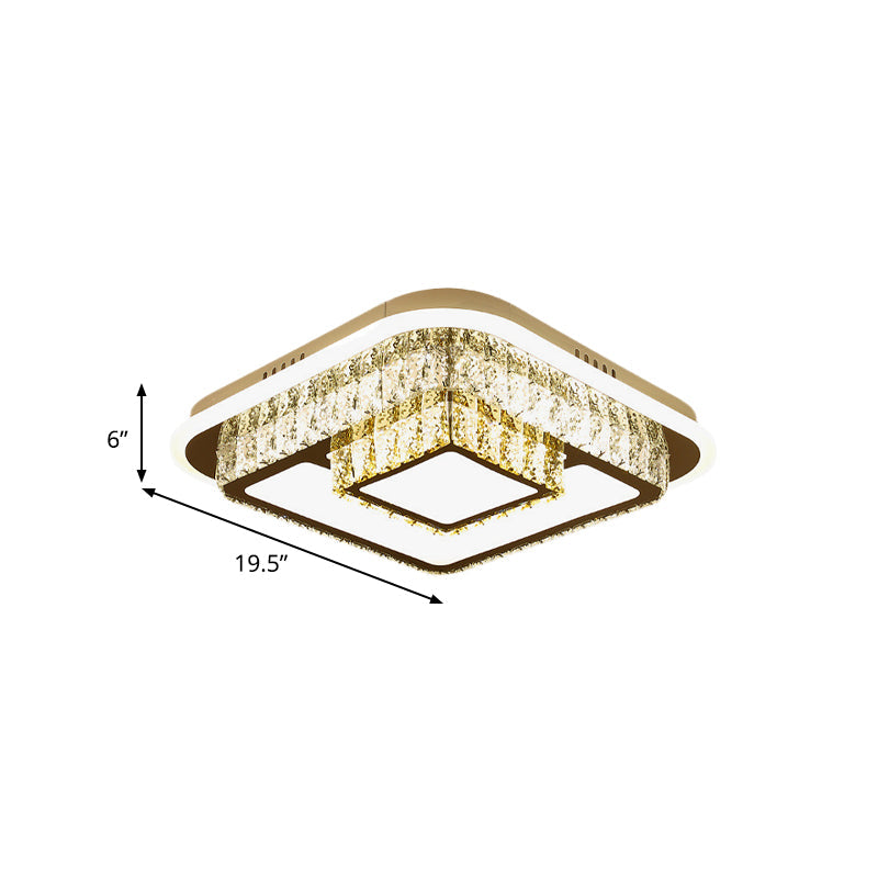 Crystal - Encrusted Led Flushmount Ceiling Light For Bedroom - Modernist White Square And