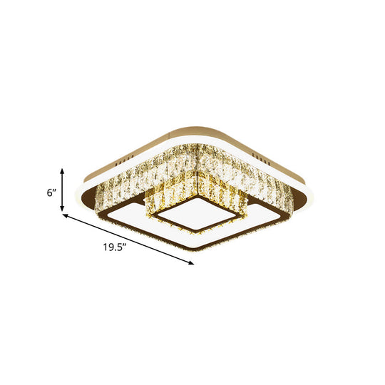 Crystal - Encrusted Led Flushmount Ceiling Light For Bedroom - Modernist White Square And