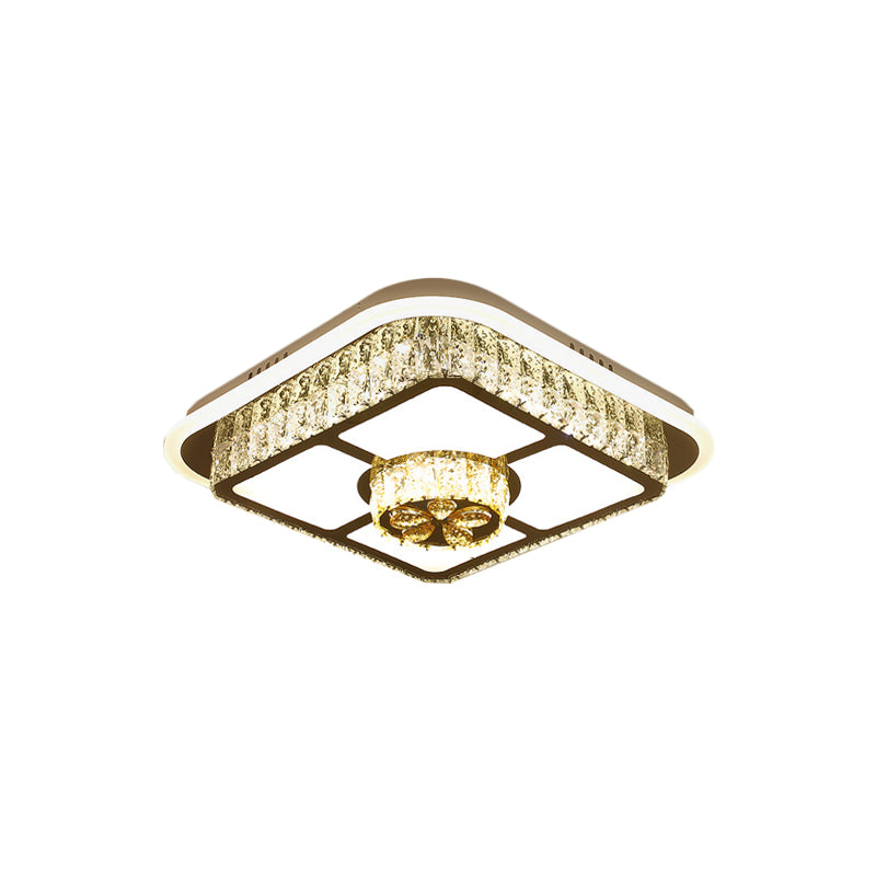 Crystal-Encrusted Led Flushmount Ceiling Light For Bedroom - Modernist White Square And