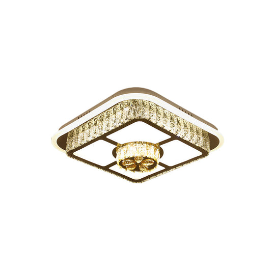 Crystal-Encrusted Led Flushmount Ceiling Light For Bedroom - Modernist White Square And