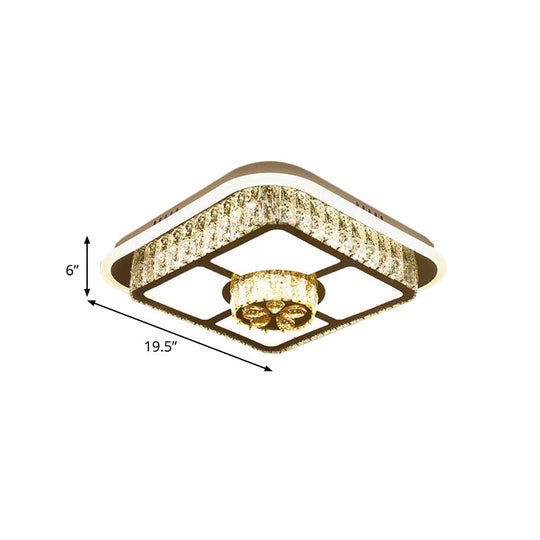 Crystal - Encrusted Led Flushmount Ceiling Light For Bedroom - Modernist White Square And