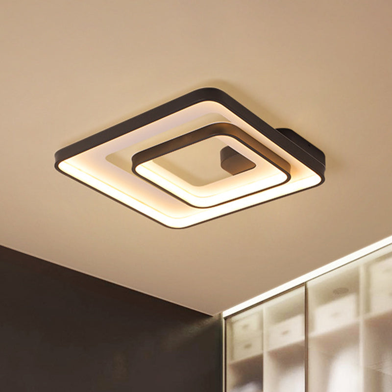 Minimalist Led Flush Mount Light In Black White/Warm - Square Frame Design