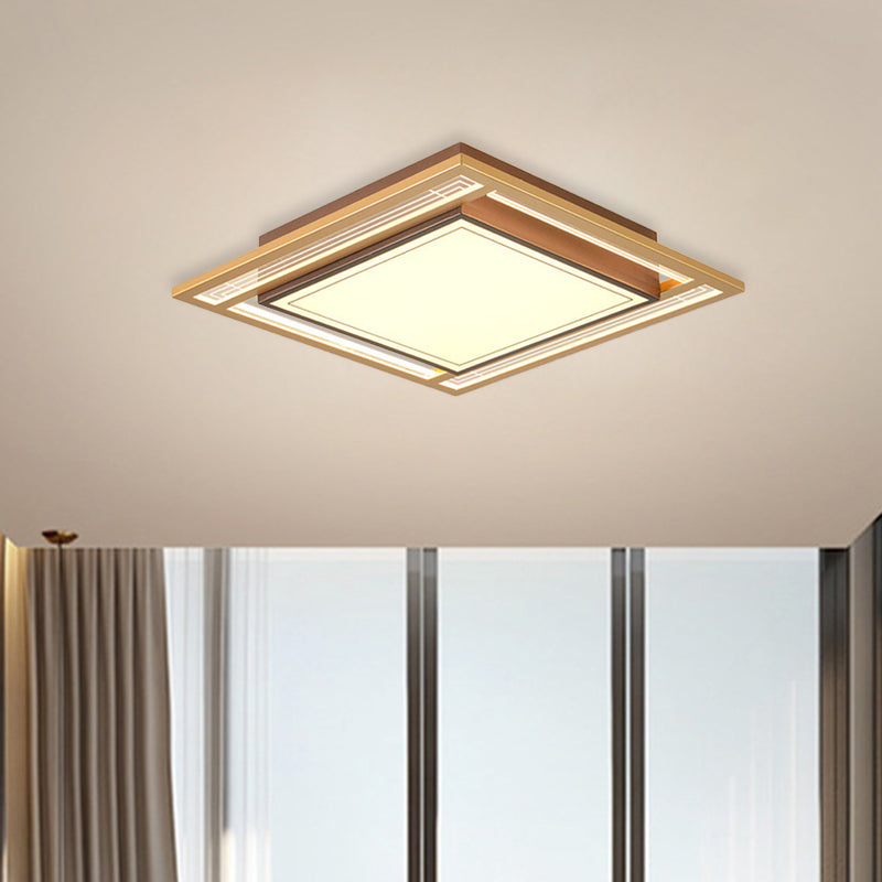 Modern Led Metallic Flush Mount Ceiling Light Fixture - Brown Square/Rectangle Design 21/39 Length