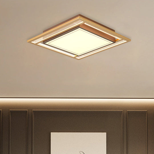 Modern Led Metallic Flush Mount Ceiling Light Fixture - Brown Square/Rectangle Design 21/39 Length