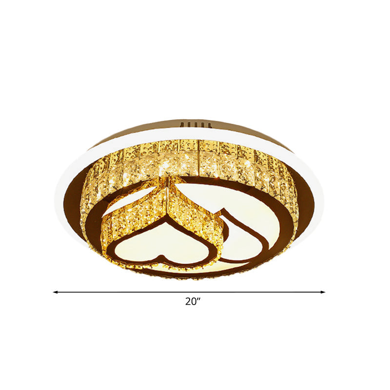 Modern Led Flush Mount Ceiling Light With Crystal Inlaid Loving Heart Flower And Mushroom Design -