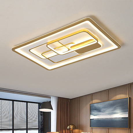 Modernist Gold Led Flush Mount Light Fixture - Rectangle Metallic Lamp 35.5/43 Long White/Warm