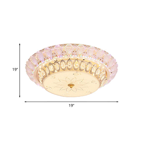 Crystal-Embedded Led Flush Mount Ceiling Light In Gold - Classic Bowl Design