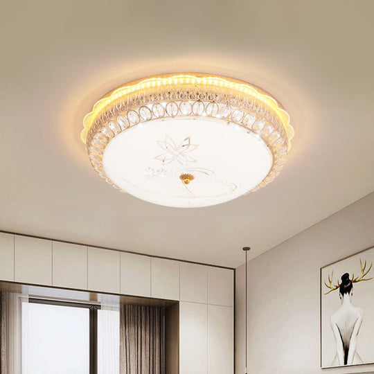 Crystal-Embedded Led Flush Mount Ceiling Light In Gold - Classic Bowl Design