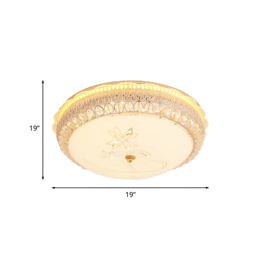 Crystal-Embedded Led Flush Mount Ceiling Light In Gold - Classic Bowl Design