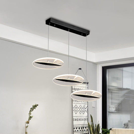 Minimalist Acrylic 3-Head Led Ceiling Pendant In White/Black/Gold - Dining Room Fixture