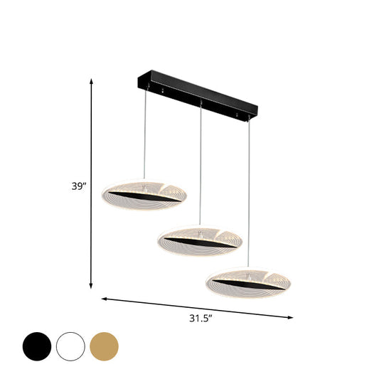 Minimalist Acrylic 3-Head Led Ceiling Pendant In White/Black/Gold - Dining Room Fixture