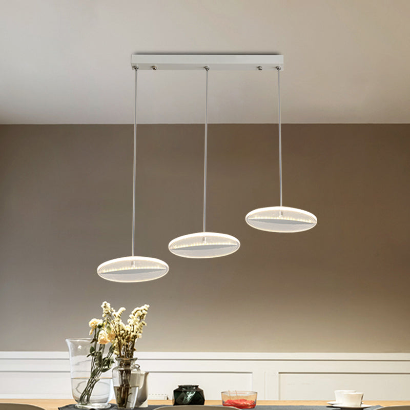Minimalist Acrylic 3-Head Led Ceiling Hanging Fixture In White/Black/Gold For Dining Room