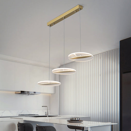 Minimalist Acrylic 3-Head Led Ceiling Pendant In White/Black/Gold - Dining Room Fixture