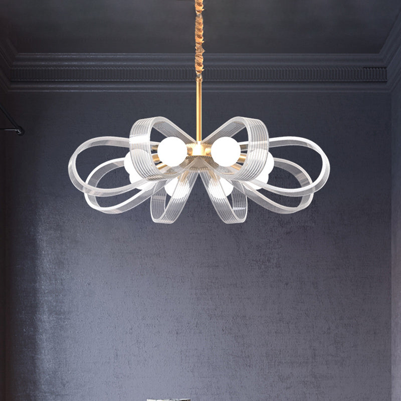 Contemporary White Flower Chandelier Pendant Light with 8 Acrylic Heads Stylish Ceiling Hang Fixture White