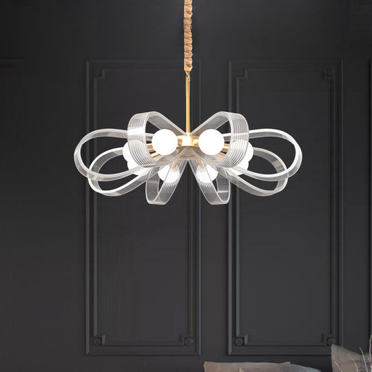 Contemporary White Flower Chandelier Pendant Light with 8 Acrylic Heads Stylish Ceiling Hang Fixture White