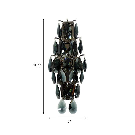 Retro Black Crystal Gem Wall Sconce With 2-Bulb Fixture For Living Room Lighting