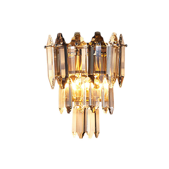 Vintage Gold 2-Light K9 Crystal Wall Sconce With 3-Tier Prism Design