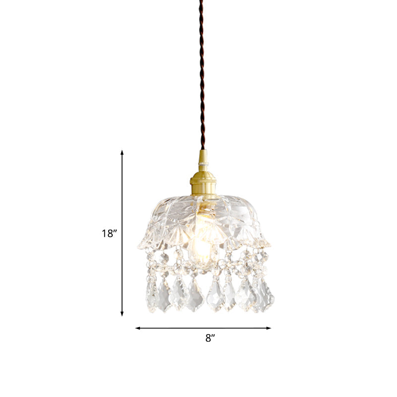 Modern Crystal Brass Bedside Pendulum Light - Single Bulb Ceiling Lamp