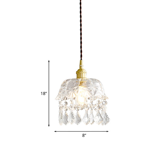 Modern Crystal Brass Bedside Pendulum Light - Single Bulb Ceiling Lamp