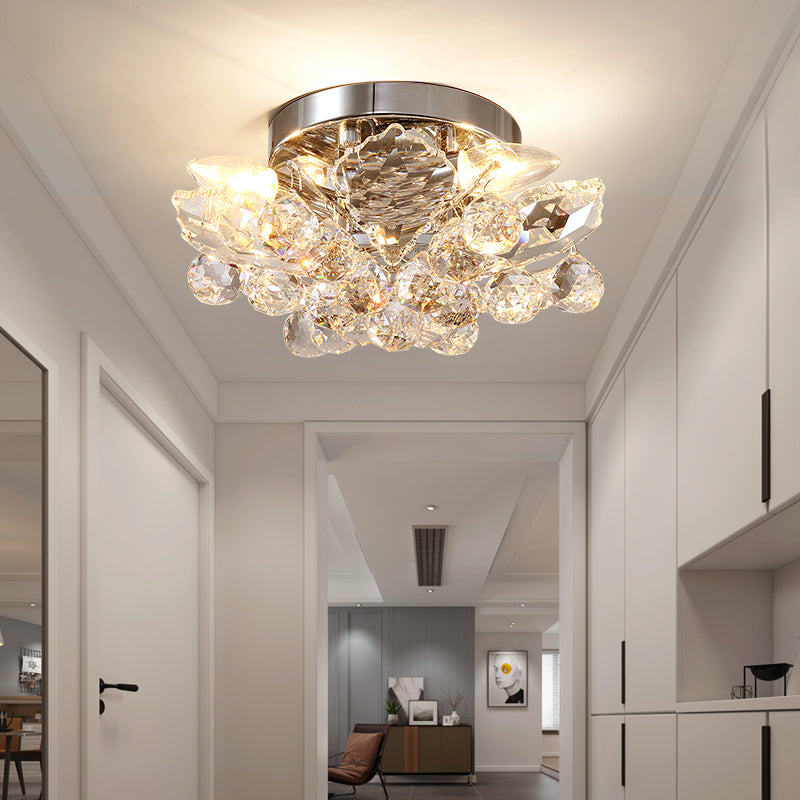 Rustic Chrome/Gold Crystal Ball Ceiling Light Fixture With Beaded Flush Mount - Perfect For Living