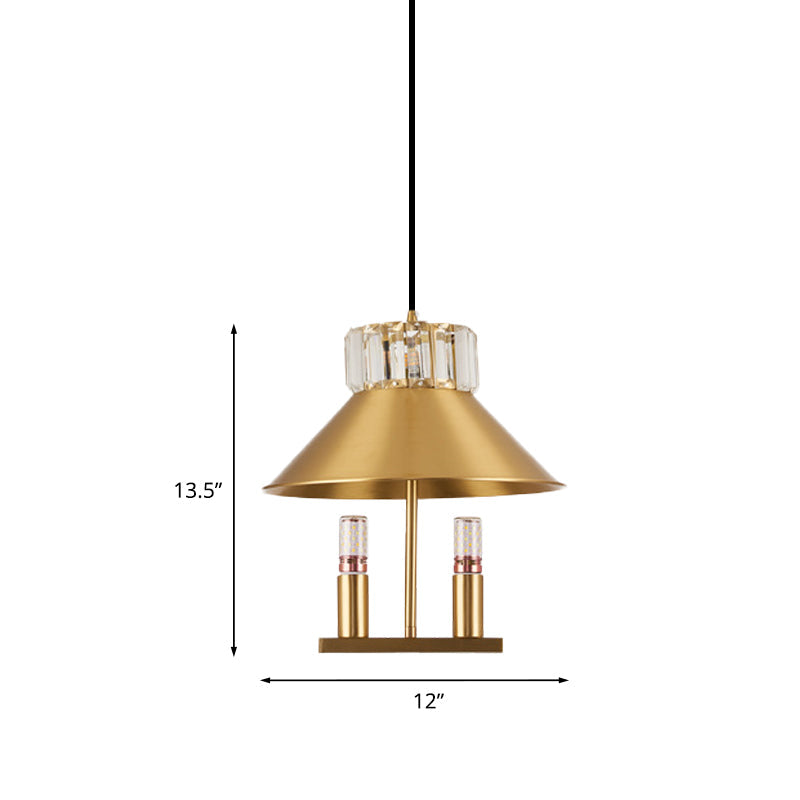 Simple Crystal Embedded 1-Light Brass House Pendant Light - Bedroom Hanging Lamp Kit