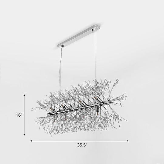 Modern Chrome Crystal Beaded Sprig Island Pendant Light With 12 Bulbs For Kitchen Hanging