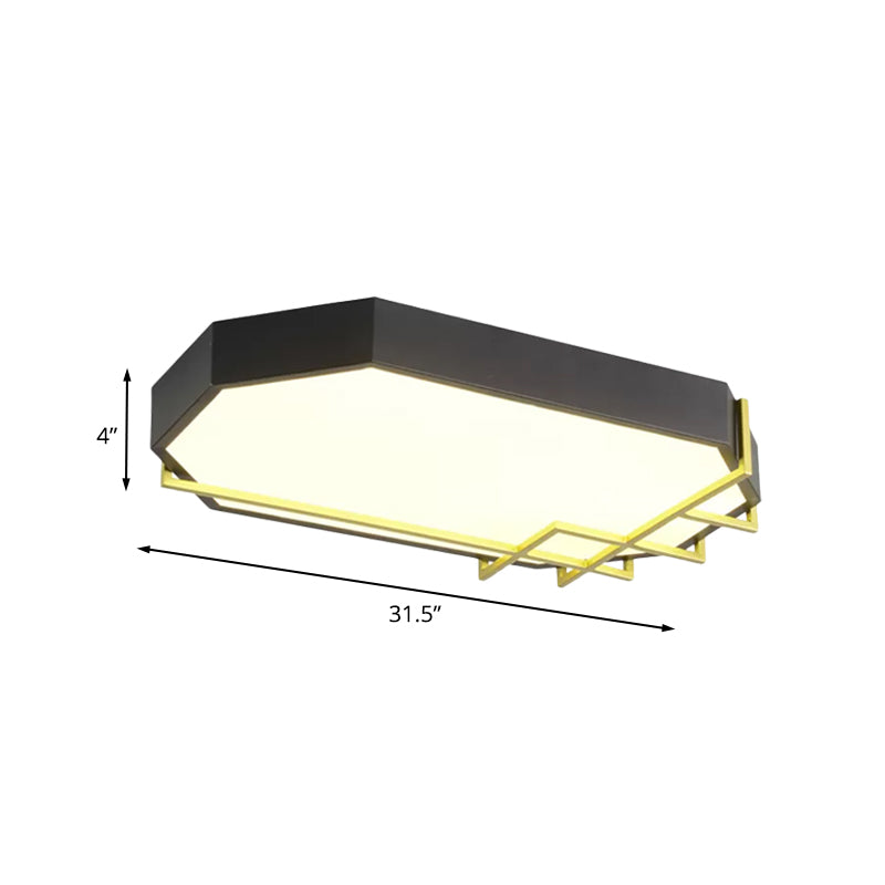 Geometric Black - Gold Ceiling Light: Modern Led Metal Flushmount Lamp (23.5’/31.5’ Long)