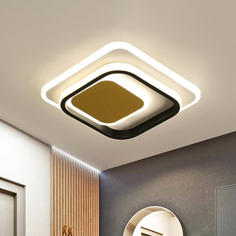Modern Led Flushmount Lighting In White And Black Acrylic - Square/Round Design Black - White /