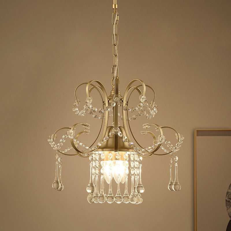 Contemporary Gold Metal Chandelier with Crystal Accent 3 Lights Ceiling Pendulum Lamp Gold
