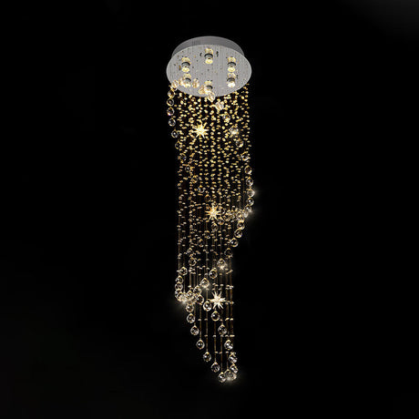 Modern Chrome Crystal Orb Flush Mount Fixture With Waterfall Design And 6 Lights