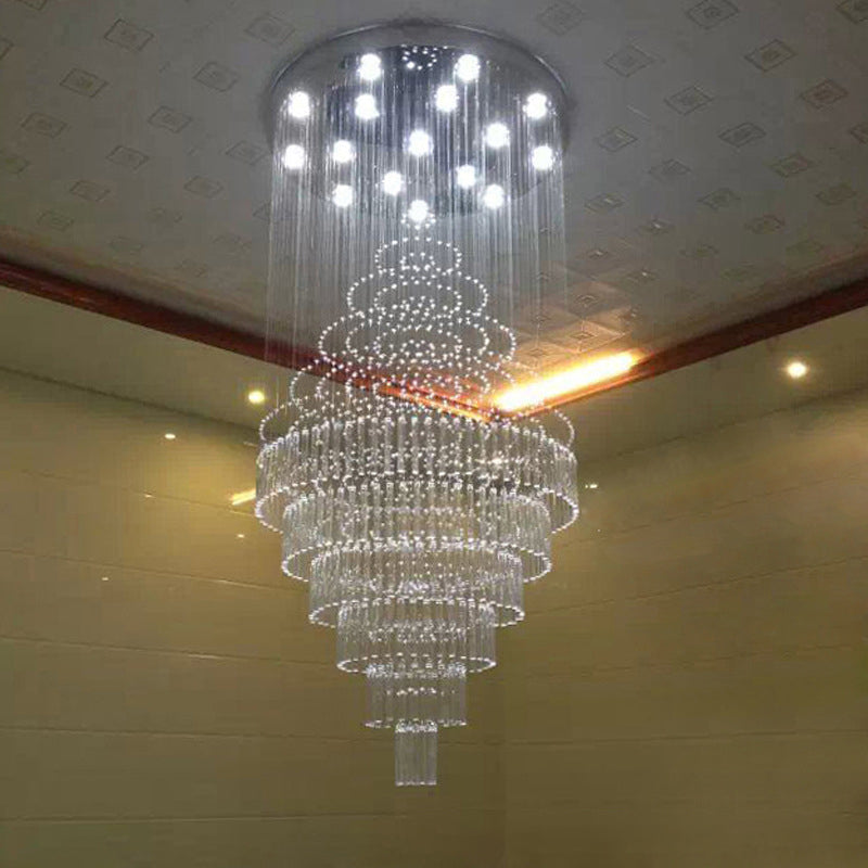 Modern Chrome Crystal Tube Ceiling Mounted Led Light- 4-Light Tiered Flushmount For Stairway