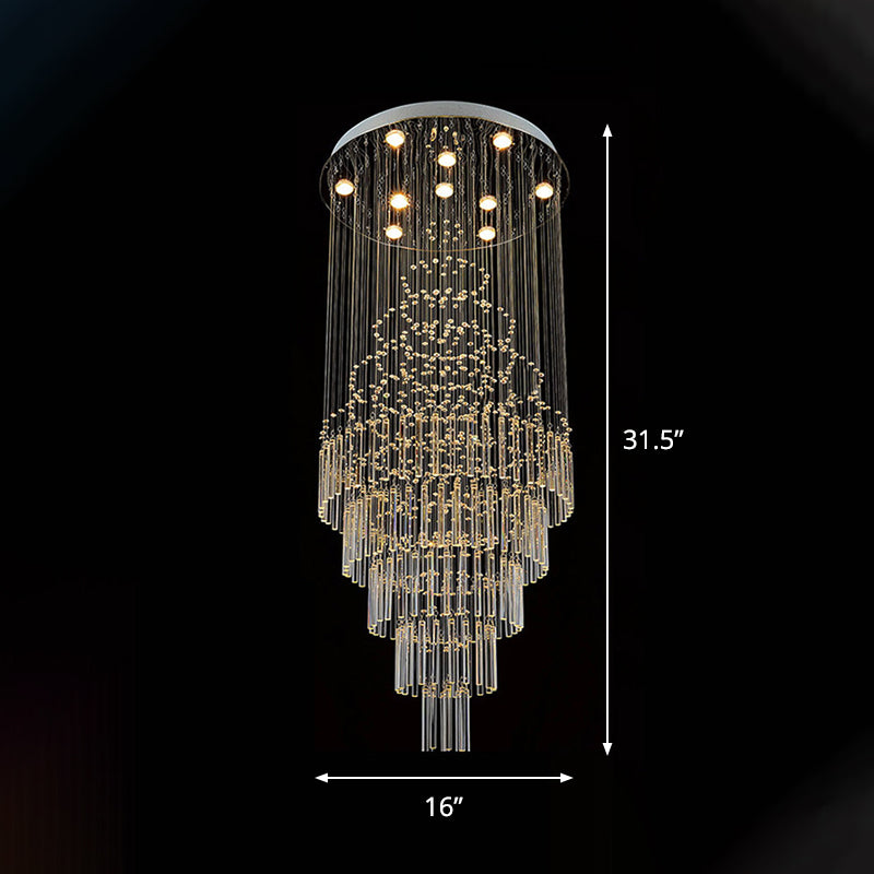 Modern Chrome Crystal Tube Ceiling Mounted Led Light- 4-Light Tiered Flushmount For Stairway