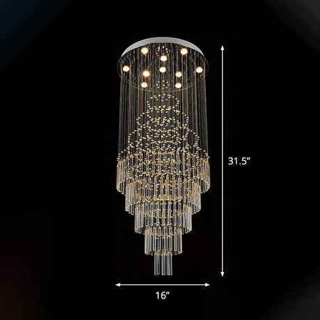 Modern Chrome Crystal Tube Ceiling Mounted Led Light- 4-Light Tiered Flushmount For Stairway