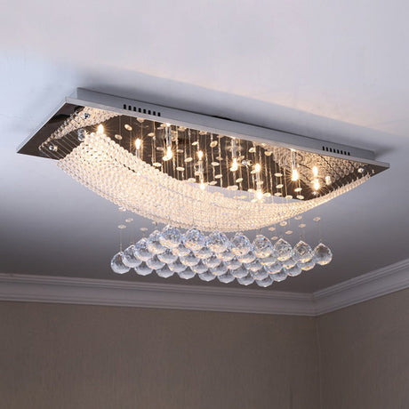 8-Light Chrome Crystal Ball Flushmount Lamp - Contemporary Rectangle Design