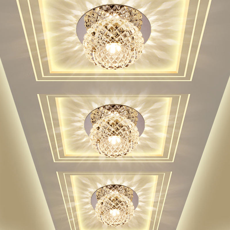 Modern Chrome Led Crystal Flushmount Light Fixture For Corridors