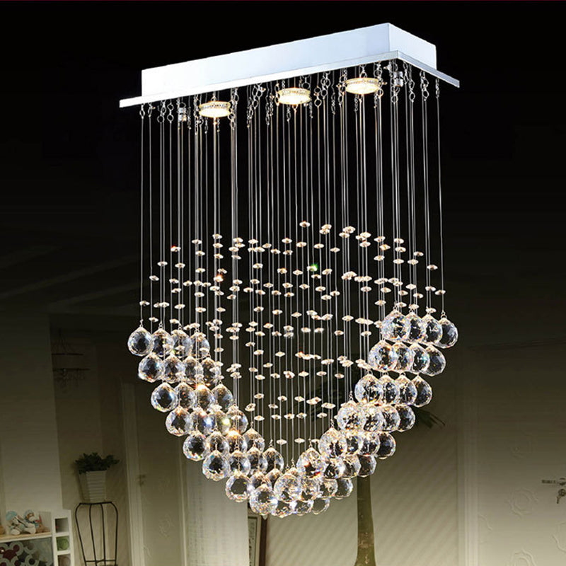 Heart-Shaped Crystal Orb Led Flush Mount Lamp In Chrome - Modern Restaurant Lighting / A