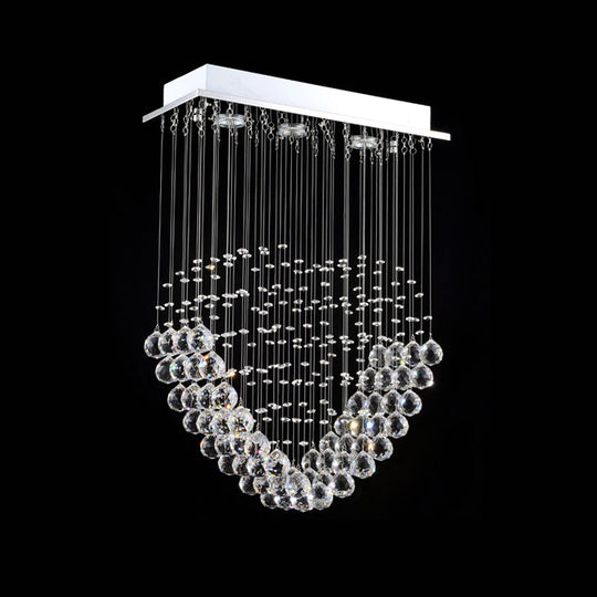 Heart-Shaped Crystal Orb Led Flush Mount Lamp In Chrome - Modern Restaurant Lighting