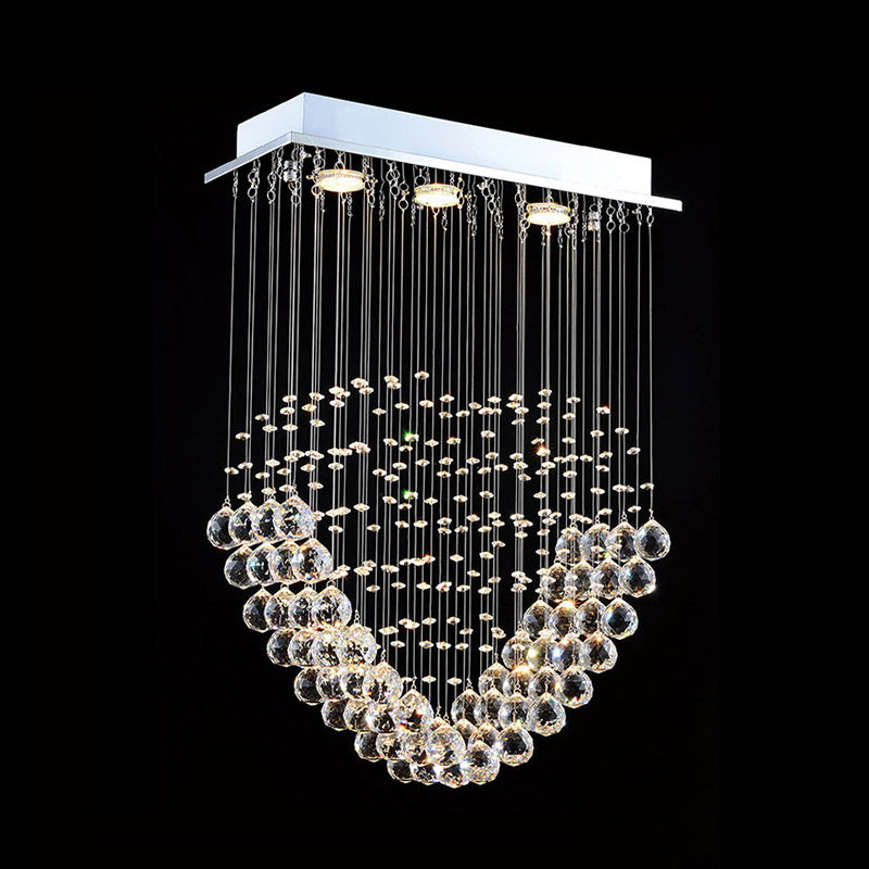 Heart - Shaped Crystal Orb Led Flush Mount Lamp In Chrome - Modern Restaurant Lighting